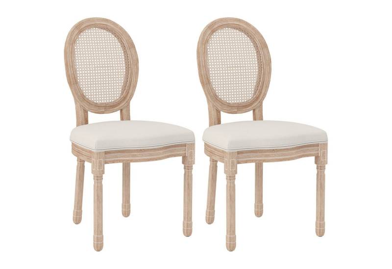 HOMCOM Esszimmerstuhl Küchenstuhl mit Rückenlehne, Polsterstuhl mit Leinenoptik (Essstuhl, 2 St), Wohnzimmer, Cremeweiß 48 x 57 x 96 cm von HOMCOM