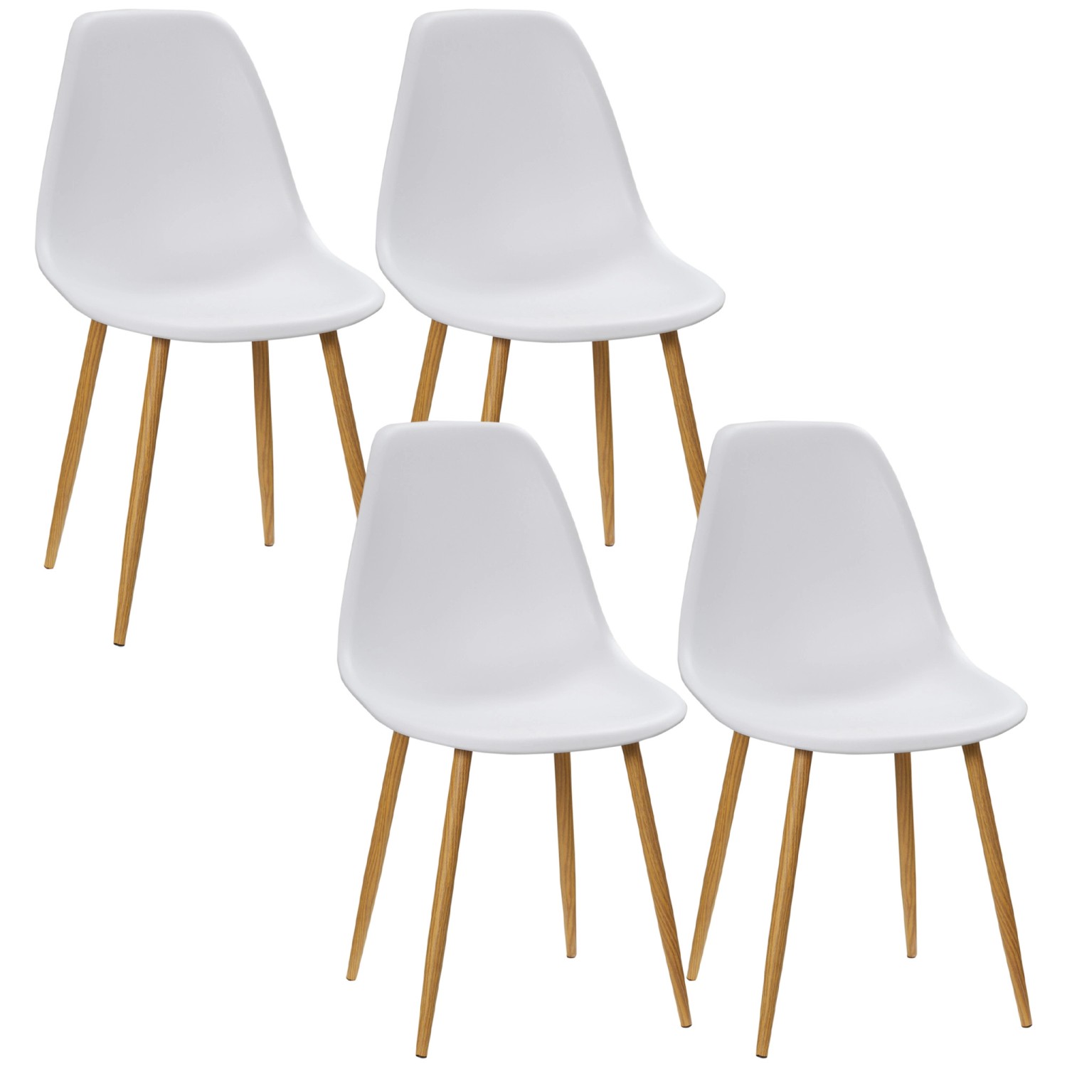HOMCOM Esszimmerstuhl Kunststoff Metall Weiß+Natur 45L x 52B x 85,5H cm von HOMCOM