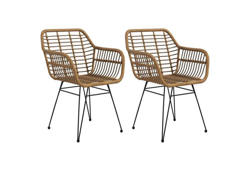 HOMCOM Esszimmerstuhl Polsterstuhl Küchenstuhl mit Rückenlehne (Essstühle, 2 St), Stahl Hellbraun+Schwarz 56 x 60 x 79 cm von HOMCOM