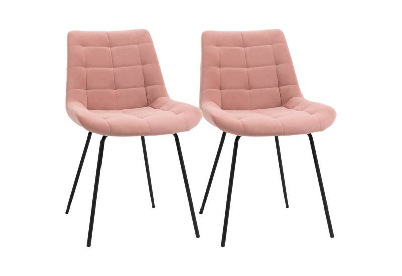 HOMCOM Esszimmerstuhl Polsterstuhl mit Rückenlehne, Sitzbezug aus Samt (Küchenstuhl, 2 St), im Retrodesign, Stahlbeine, Rosa 50 x 61 x 79 cm von HOMCOM