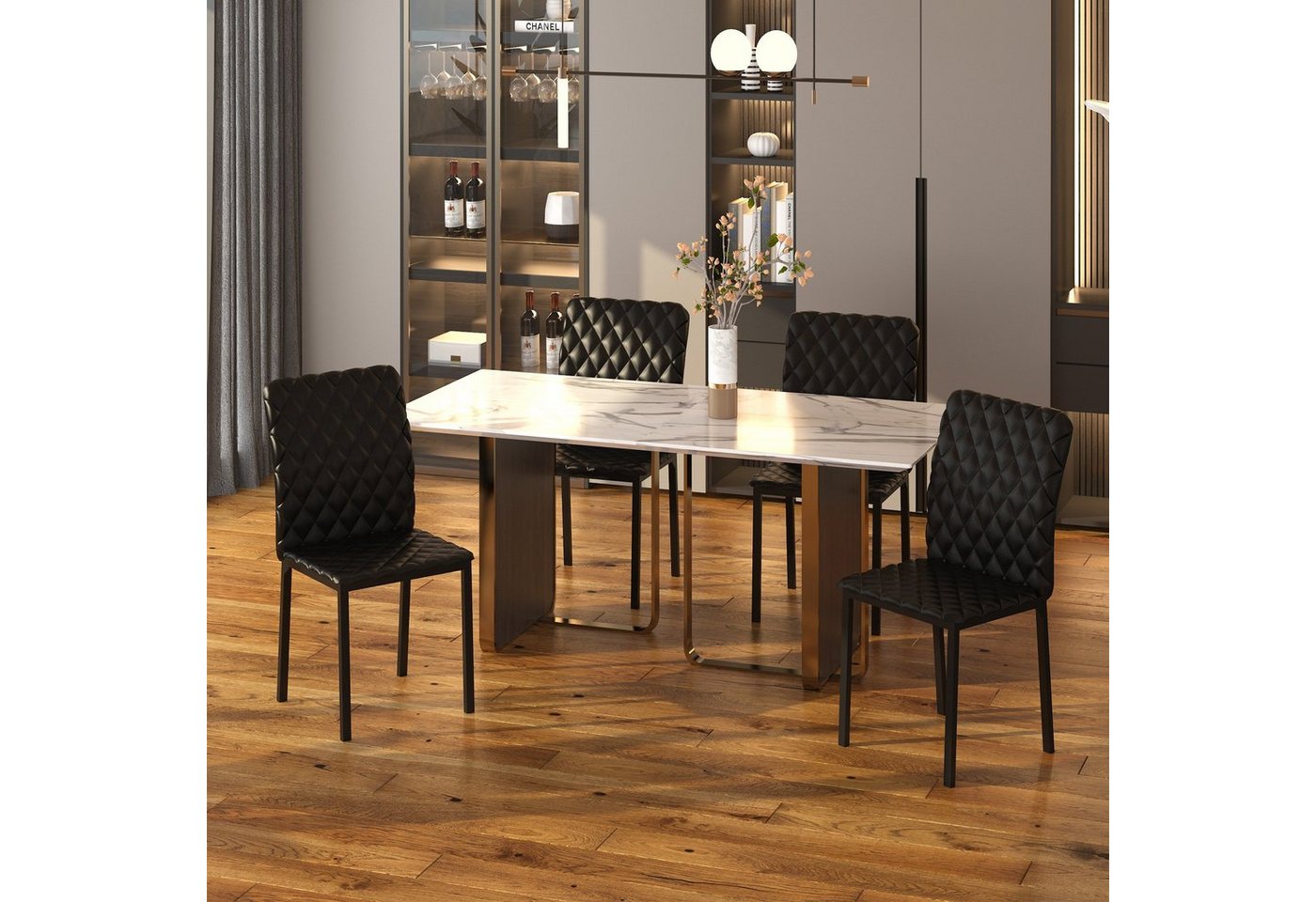 HOMCOM Esszimmerstuhl Polsterstuhl mit Stahlbeine (Küchenstuhl, 4 St), Schwarz, 41 x 50 x 91 cm von HOMCOM