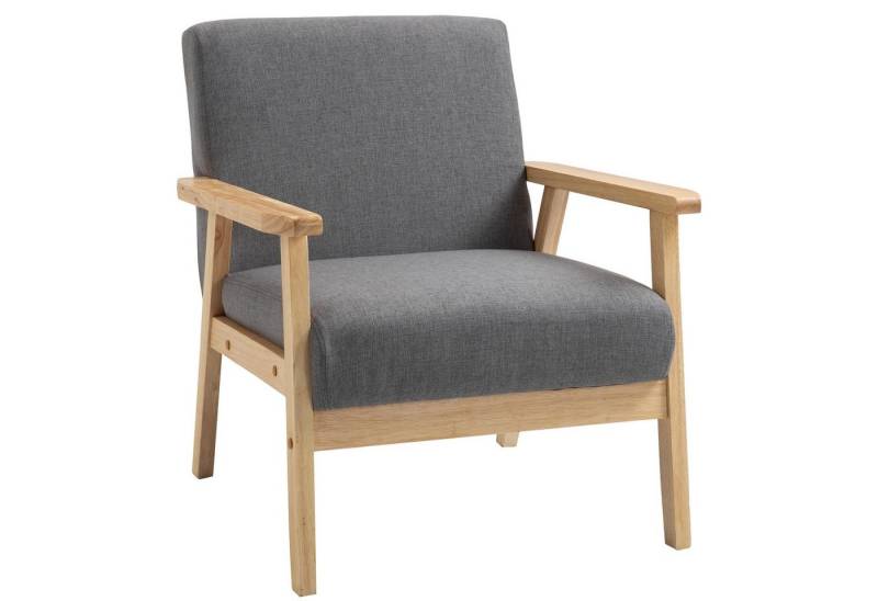 HOMCOM Relaxsessel Loungesessel mit Armlehnen in Leinenoptik (Esszimmerstuhl, 1-St., Ohrensessel), Grau, 64 x 70 x 72 cm von HOMCOM