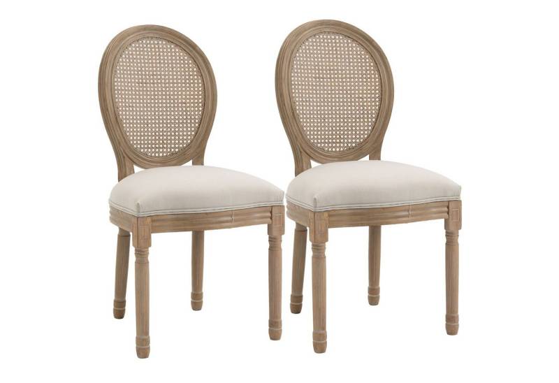 HOMCOM Esszimmerstuhl Küchenstuhl mit Rattan-Rückenlehne (Polsterstuhl, 2 St), Cremeweiß+Natur 49 x 56 x 96 cm von HOMCOM