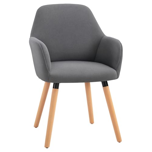 HOMCOM Esszimmerstuhl Wohnzimmerstuhl Bürostuhl Polsterstuhl Sessel mit Rückenlehne Anti-Rutsch Leinenstoff Schaumstoff Buchenholz Dunkelgrau+Natur 56 x 60 x 85 cm von HOMCOM