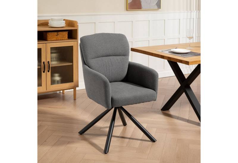 HOMCOM Esszimmerstuhl mit Leinenbezug, Armlehne, Rückenlehne, ergonomisch (360° Drehbar Küchenstuhl, 1 St), für Esszimmer Wohnzimmer, Grau von HOMCOM