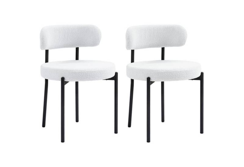 HOMCOM Esszimmerstuhl mit Rückenlehne, Fleeceoptik, Stahlbeine (2er Set Esszimmerstühle, 2 St), für Esszimmer, Esstisch, Cremeweiß von HOMCOM