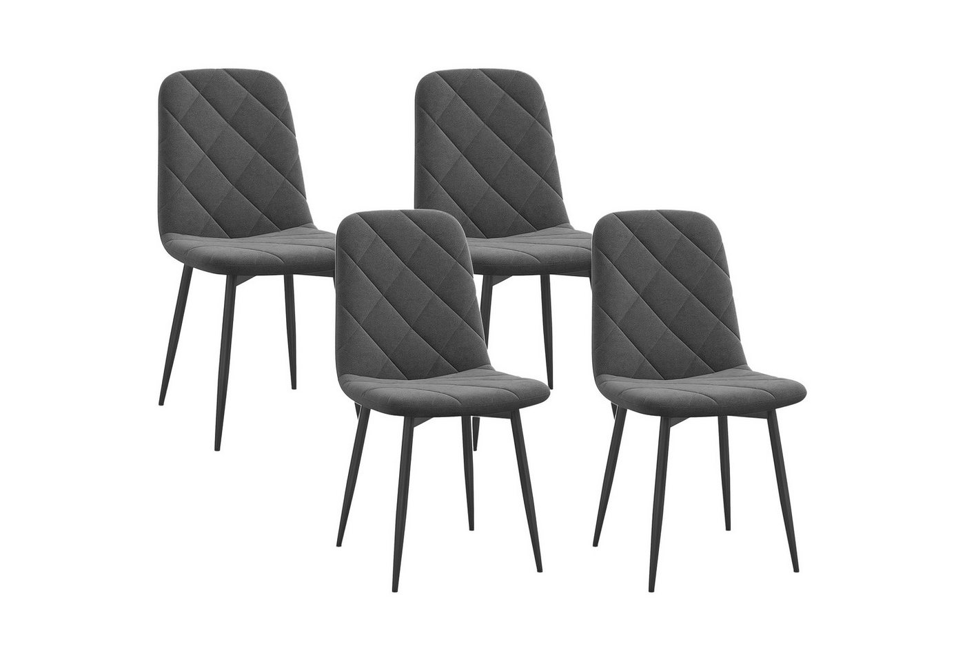 HOMCOM Esszimmerstuhl mit Rückenlehne, Samtoptik, Modern Sessel mit Stahlbeine (Stühle mit Stahlbeine, 4 St), für Esszimmer, Esstisch, Dunkelgrau von HOMCOM