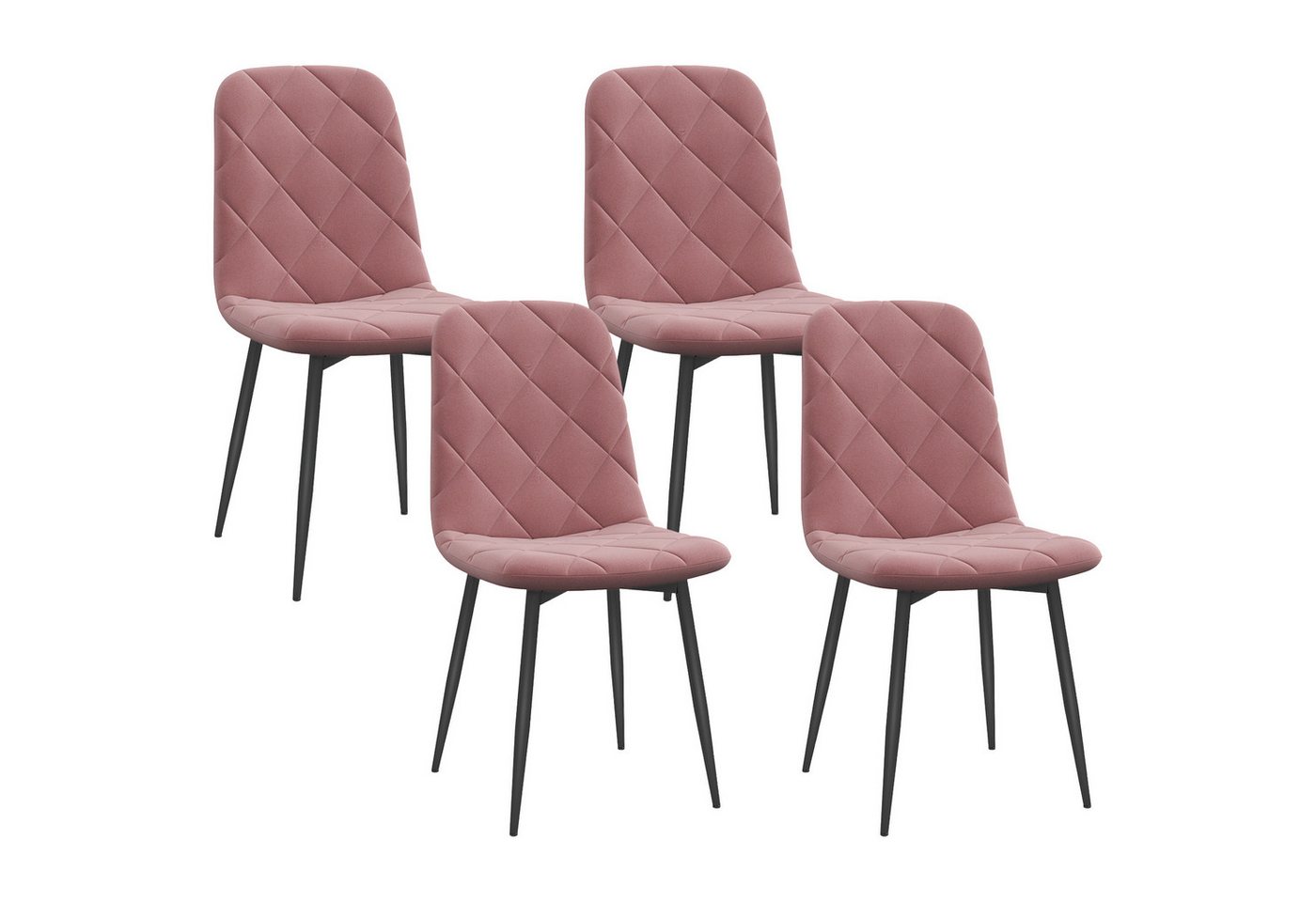 HOMCOM Esszimmerstuhl mit Rückenlehne, Samtoptik, Stahlbeine (4er Set Esszimmerstühle, 1 St), Wohnzimmerstuhl für Esstisch, Rosa von HOMCOM