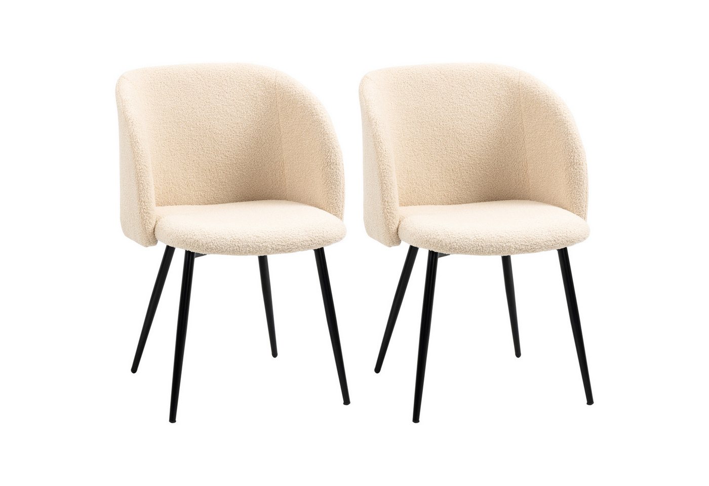 HOMCOM Esszimmerstuhl mit ergonomischer Rückenlehne, Lammwoll-Optik, Stahlbeine (2er Set Esszimmerstühle, 2 St), Stühle für Esstisch Esszimmer, Cremeweiß von HOMCOM