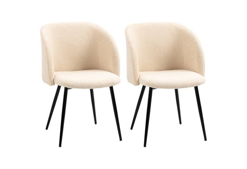 HOMCOM Esszimmerstuhl mit ergonomischer Rückenlehne, Lammwoll-Optik, Stahlbeine (2er Set Esszimmerstühle, 2 St), Stühle für Esstisch Esszimmer, Cremeweiß von HOMCOM