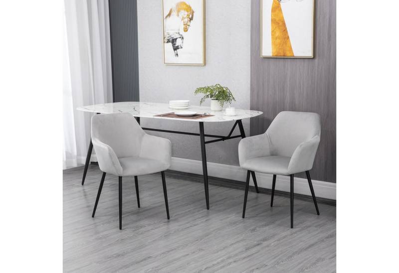 HOMCOM Esszimmerstuhl mit geschwungener Rückenlehne und Armlehnen, gepolstertem Sitz (Wohnzimmerstühle, 2 St), 120 kg Belastbar, Hellgrau von HOMCOM