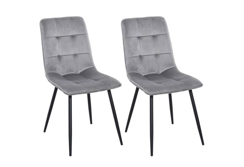 HOMCOM Esszimmerstuhl Küchenstuhl mit Samt-Optik (Polsterstuhl, 2 St), Metall Grau+Schwarz 45 x 63 x 90 cm von HOMCOM