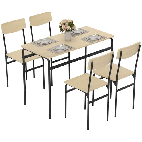 HOMCOM Esszimmertisch und Stühle Set 5 Stück, rechteckiger Esstisch und 4 Stühle aus Holz und Metall, platzsparend, industrielles Design, für Wohnzimmer und Küche, Farbe Schwarz und Holz HOMCOM Esszimmertisch und Stühle Set 5 Stück, rechteckiger Esstisch und 4 Stühle aus Holz und Metall, platzsparend, industrielles Design, für Wohnzimmer und Küche, Farbe Schwarz und Holz von HOMCOM