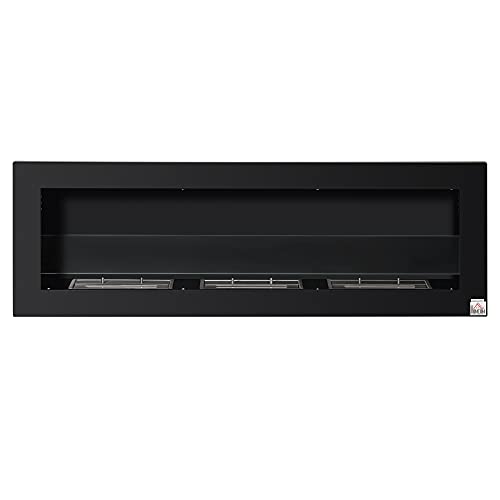 HOMCOM Ethanol-Kamin Bio-Ethanol-Brenner 3 Brennboxen 1L 3 Std. Brenndauer 2000W kein Rauch wandmontiert Stahl gehärtetes Glas Schwarz 120 x 15 x 40 cm von HOMCOM