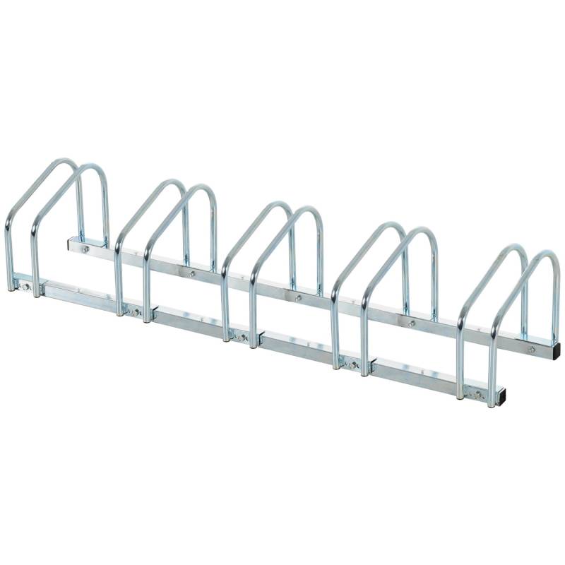 HOMCOM Fahrradständer Wetterfest Boden- und Wandmontage Stahl Silber 145x33x27cm von HOMCOM