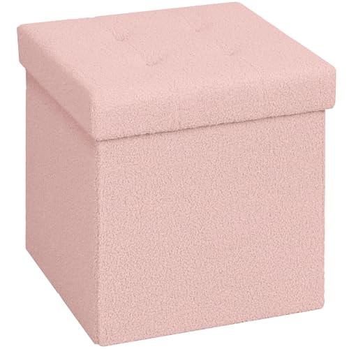 HOMCOM Faltbare Ottomane Aufbewahrungsbox, Sherpa-Vlies-Ottomane mit 37,6L Fassungsvermögen, Fußhocker für Wohnzimmer, Schlafzimmer, 38 x 38 x 38 cm, Pink von HOMCOM