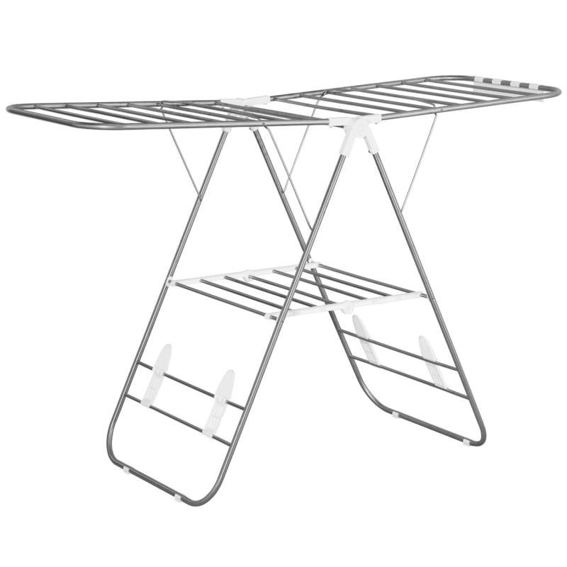HOMCOM Faltbarer Wäscheständer mit Teleskopstangen Silber Weiß 60,5 x 148 x 98cm von HOMCOM