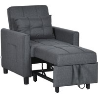 HOMCOM Fauteuil convertible 1 place 3 in 1, Schlafsessel mit verstellbarer Rückenlehne in 3 Positionen, inklusive Kissen und 2 Seitentaschen, Einzelschlafsofa für Gäste, Wohnzimmer, Büro, Grau   Aosom von HOMCOM