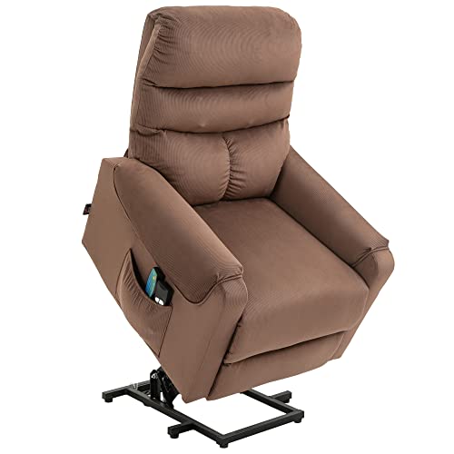 HOMCOM Fernsehsessel mit Aufstehhilfe Elektrisch, Massagesessel mit Liegefunktion und Wärmefunktion, Relaxsessel mit Fernbedienung und Seitentasche Verstellbar Polyester-Gewebe Braun von HOMCOM
