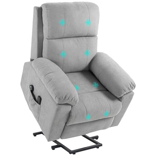 HOMCOM Fernsehsessel mit Aufstehhilfe Elektrisch, Relaxsessel mit Liegefunktion, Massagesessel mit Fernbedienung, Seitentasche und Fußteil, Leinenoptik für Wohnzimmer Hellgrau von HOMCOM
