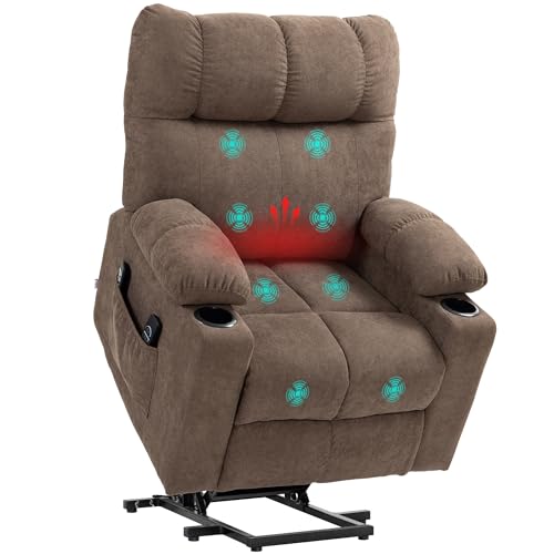 HOMCOM Fernsehsessel mit Aufstehhilfe Elektrisch, Relaxsessel mit Liegefunktion, Wärme- und Massagefunktion, TV-Sessel mit Federsystem, Fernbedienung, Seitentasche und Becherhalter Braun von HOMCOM