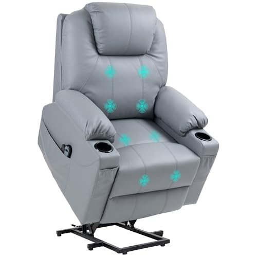 HOMCOM Fernsehsessel mit Aufstehhilfe Elektrisch, Relaxsessel mit Massagefunktion, Liegefunktion, Ruhesessel mit Becherhalter, Fernbedienung und Seitentasche, Grau HOMCOM Fernsehsessel mit Aufstehhilfe Elektrisch, Relaxsessel mit Massagefunktion, Liegefunktion, Ruhesessel mit Becherhalter, Fernbedienung und Seitentasche, Grau von HOMCOM