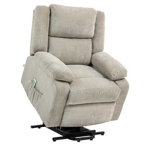HOMCOM Fernsehsessel mit Aufstehhilfe Elektrisch Relaxsessel mit Liegefunktion, 3 Motor, TV-Sessel mit Taschenfeder, Schwerelosigkeit, Seitentasche und Fernbedienung, Hellgrau von HOMCOM