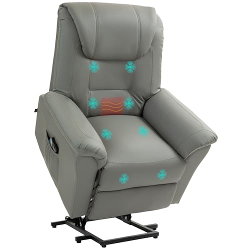 HOMCOM Fernsehsessel mit Aufstehhilfe Elektrisch Relaxsessel mit Liegefunktion, Heiz- und Massagefunktion, Massagesessel TV-Sessel mit Seitentasche und Fernbedienung, Kunstleder, Hellgrau HOMCOM Fernsehsessel mit Aufstehhilfe Elektrisch Relaxsessel mit Liegefunktion, Heiz- und Massagefunktion, Massagesessel TV-Sessel mit Seitentasche und Fernbedienung, Kunstleder, Hellgrau von HOMCOM