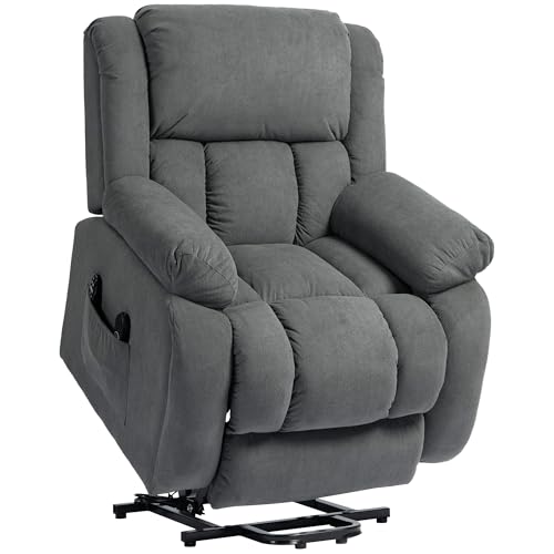 HOMCOM Fernsehsessel mit Aufstehhilfe Elektrisch Relaxsessel mit Liegefunktion, Massagefunktion, USB-Abschluss, TV-Sessel mit Heizfunktion, Fernbedienung und Seitentasche, Grau von HOMCOM