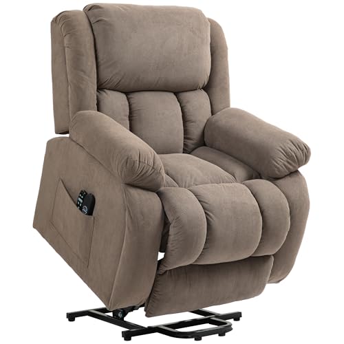 HOMCOM Fernsehsessel mit Aufstehhilfe Elektrisch Relaxsessel mit Liegefunktion, Massagefunktion, USB-Abschluss, TV-Sessel mit Heizfunktionn, Fernbedienung und Seitentasche, Hellbraun von HOMCOM