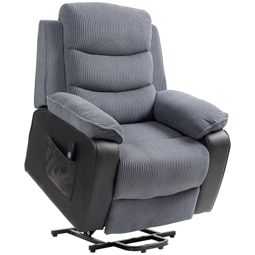 HOMCOM Fernsehsessel mit Aufstehhilfe Elektrisch Relaxsessel mit Liegefunktion, Taschenfederkern, TV-Sessel mit USB-Anschluss, Fußstütze, Seitentasche und Fernbedienung, Dunkelgrau von HOMCOM