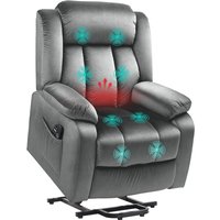 HOMCOM Fernsehsessel mit Aufstehhilfe Elektrisch Relaxsessel mit Liegefunktion, Vibrationsmassage, Heizfunktion, USB-Anschluss, TV-Sessel mit von HOMCOM