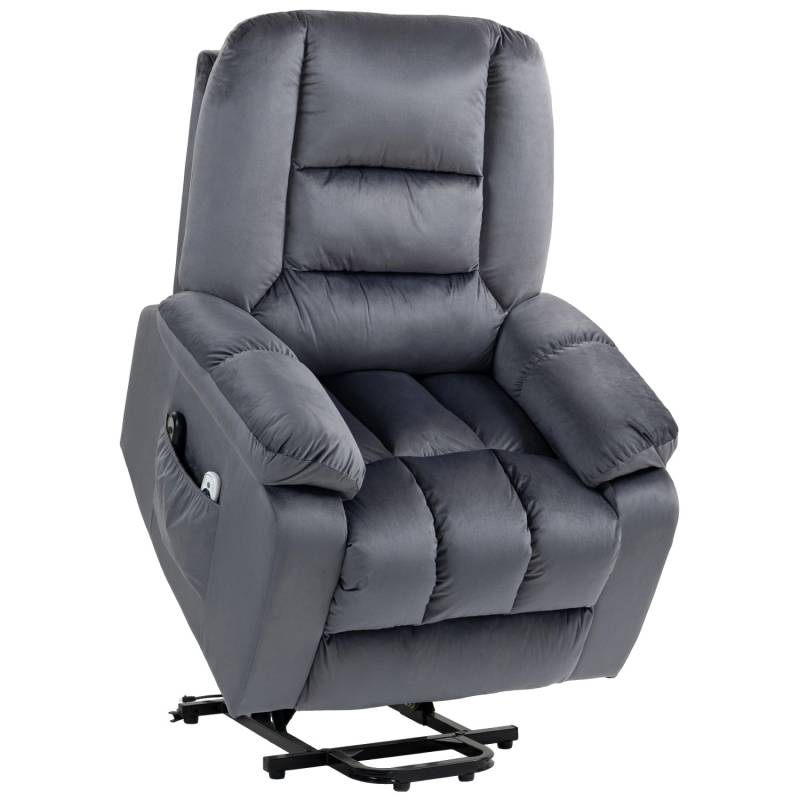 HOMCOM Fernsehsessel mit Aufstehhilfe Polyester Metall Grau 85L x 94B x 107H cm von HOMCOM