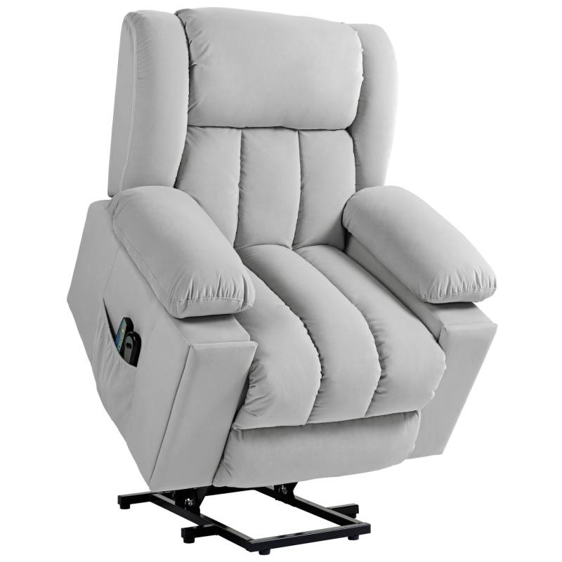 HOMCOM Fernsehsessel mit Aufstehhilfe Samt Hellgrau 101L x 93B x 104H cm von HOMCOM