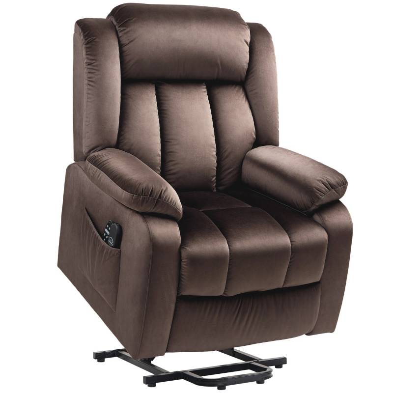HOMCOM Fernsehsessel mit Aufstehhilfe Samt Stahl Braun 88B x 95T x 106H cm von HOMCOM