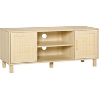 HOMCOM Fernsehtisch Lowboard TV-Bank TV-Kommode mit 2 Rattantüren und offenen Regalen aus MDF Natur 115x40x48 cm modern & funktional   Aosom.de von HOMCOM