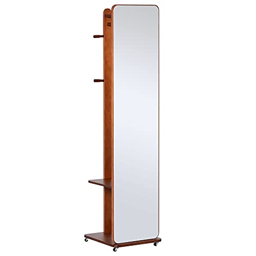 HOMCOM Freistehender Spiegel mit Rollen - Kleiderständer, 4 Haken, Regal MDF Nussbaumoptik HOMCOM Freistehender Spiegel mit Rollen - Kleiderständer, 4 Haken, Regal MDF Nussbaumoptik von HOMCOM