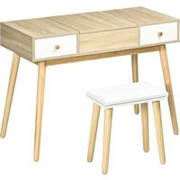 HOMCOM Frisierkommode Set mit Schminktisch Hocker klappbarer Spiegel skandinavischer Stil 2 Schubladen 2-in-1 Schreibtisch - 100 x 45 x 118 cm Aosom HOMCOM Frisierkommode Set mit Schminktisch Hocker klappbarer Spiegel skandinavischer Stil 2 Schubladen 2-in-1 Schreibtisch - 100 x 45 x 118 cm Aosom von HOMCOM