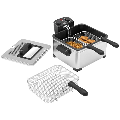 HOMCOM Fritteuse mit 5L Kapazität, Einstellbare Temperatur & Timer, Öl-Fritteuse mit Abnehmbarer Öl-Behälter, Sichtfenster, Überhitzungsschutz, 2000 W Edelstahl Silber von HOMCOM