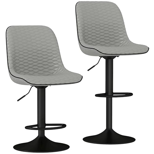 HOMCOM Frühstücks-Barhocker 2er-Set, höhenverstellbare Küchenthekenstühle, drehbare, ledergepolsterte Barhocker mit Rückenlehne, Fußstütze und Metallgestell, grau HOMCOM Frühstücks-Barhocker 2er-Set, höhenverstellbare Küchenthekenstühle, drehbare, ledergepolsterte Barhocker mit Rückenlehne, Fußstütze und Metallgestell, grau von HOMCOM