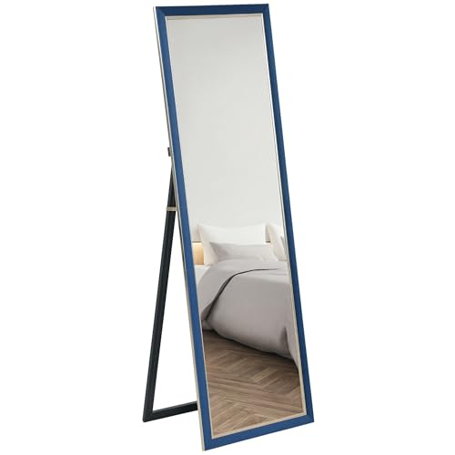 HOMCOM Full Length Mirror 150x50 cm Standing oder Wandspiegel mit Samt Rahmen und Stand für Wohnzimmer Schlafzimmer Blau von HOMCOM