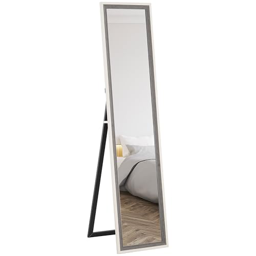 HOMCOM Full Length Mirror 157x37 cm Standing oder Wandspiegel mit MDF-Rahmen und Standfuß für Wohnzimmer Schlafzimmer Weiß und Grau von HOMCOM