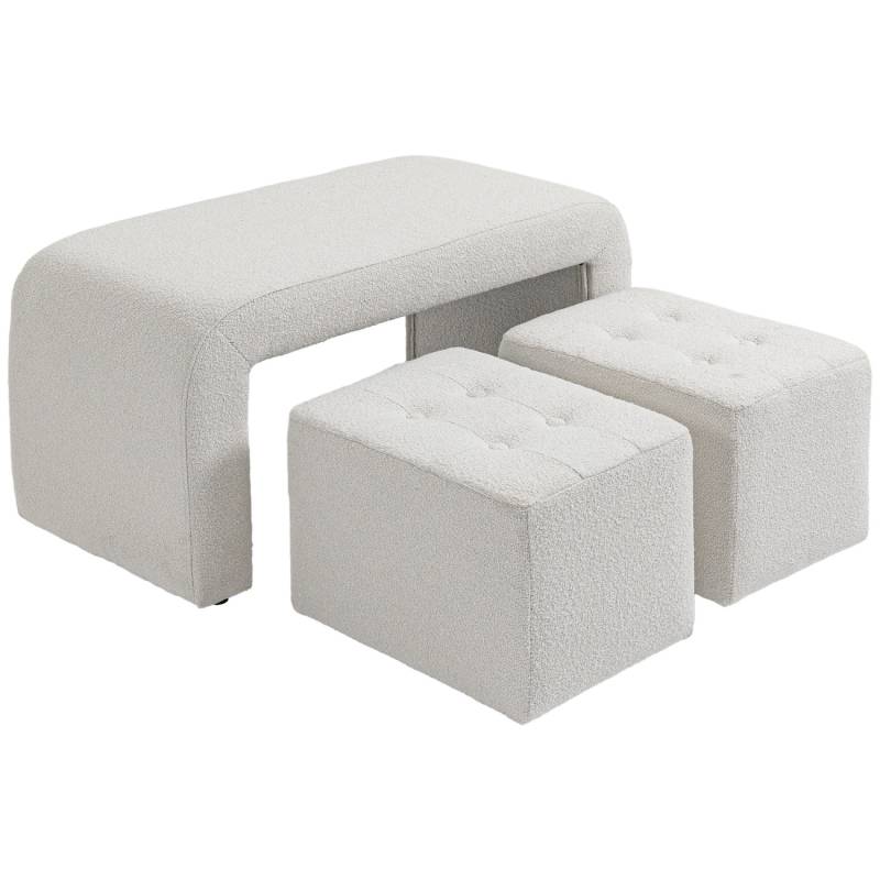 HOMCOM Fußhocker 3 tlg. Ottomane mit 3 Hockern für Wohnzimmer Schlafzimmer Weiß von HOMCOM