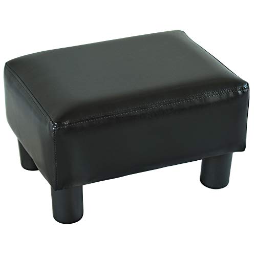 HOMCOM Fußhocker Beinstütze Sitzhocker Eingangbank Rückenfreier Hocker Bank Sitzbank Chesterfield aus Kunstleder Schwarz 40 x 30 x 24 cm von HOMCOM