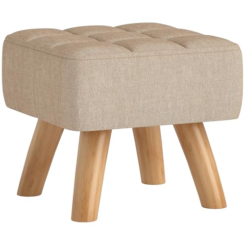 HOMCOM Fußhocker Hocker mit Leinenoptik, Holzbeine, Moderner Sitzhocker Polsterhocker Ottomane für Schlafzimmer, Wohnzimmer, Braun von HOMCOM