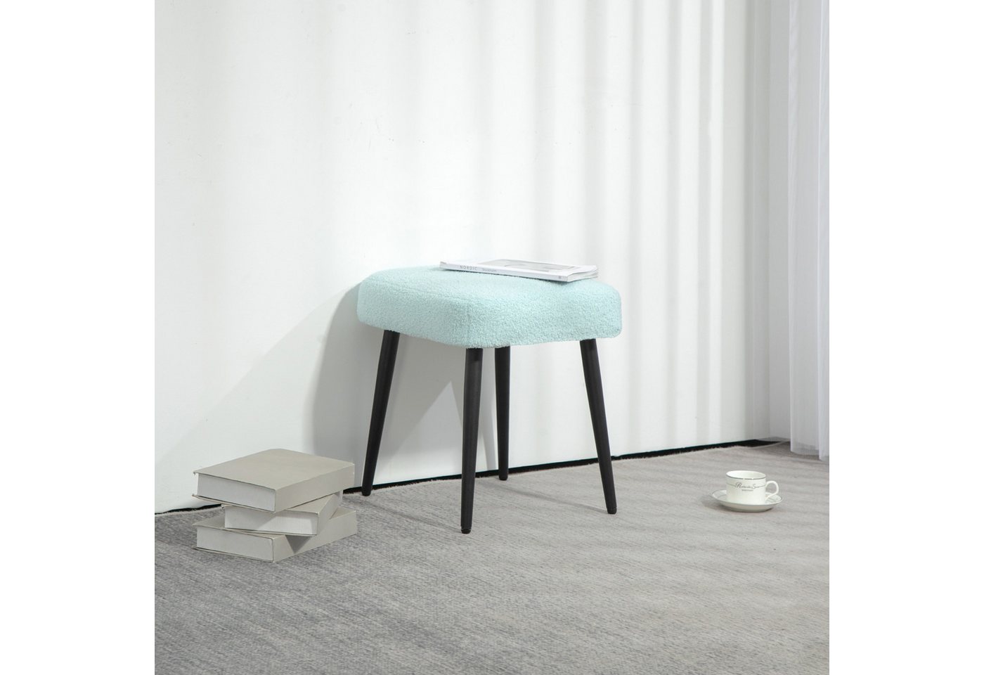 HOMCOM Fußhocker Schminkhocker Fußstütze mit Kaschmir-Optik (Hocker, 1 St., Sitzhocker), für Schlafzimmer, Stahlbeine, Hellblau von HOMCOM