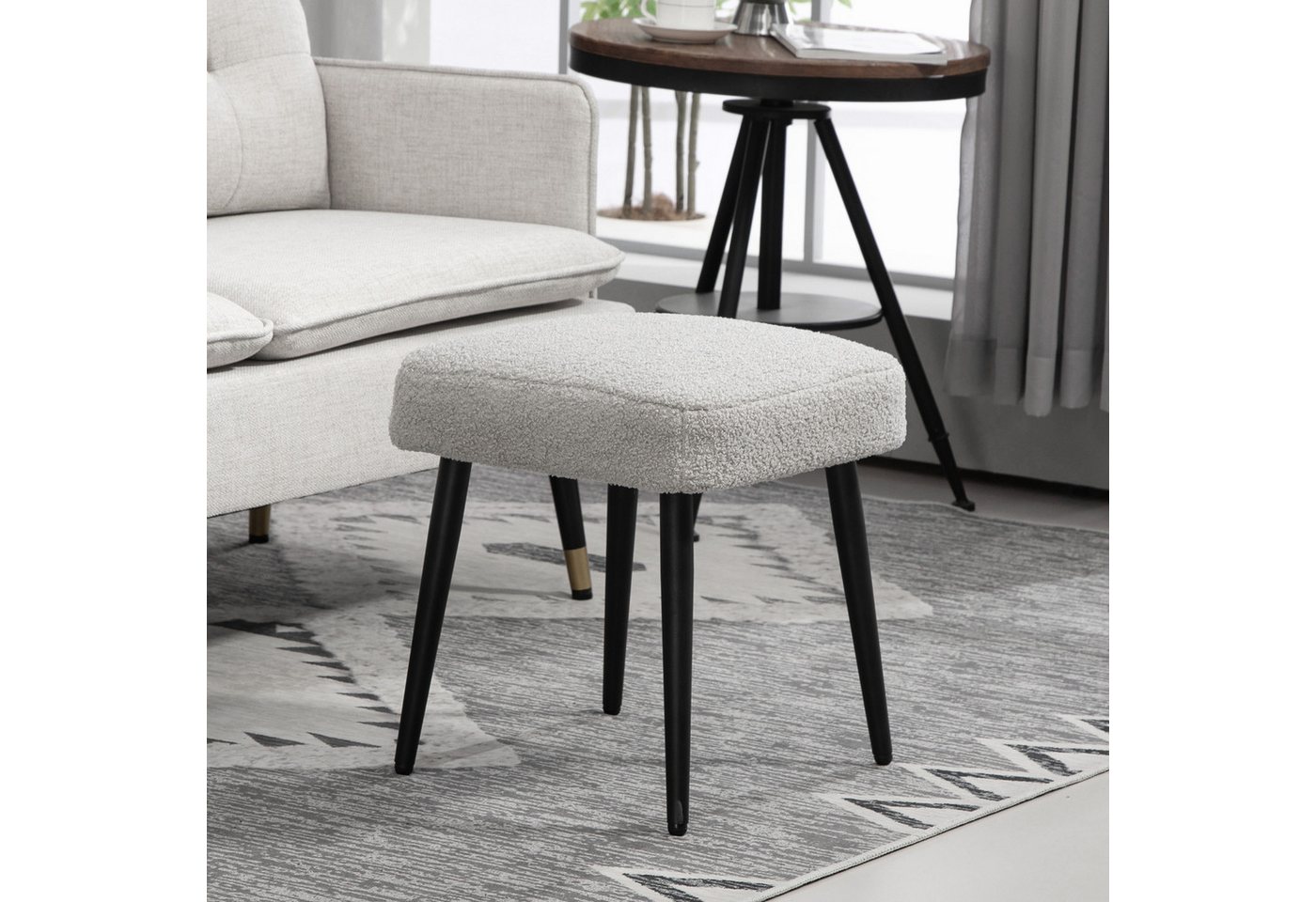 HOMCOM Fußhocker Schminkhocker Fußstütze mit Kaschmir-Optik (Hocker, 1 St., Sitzhocker), für Schlafzimmer, Stahlbeine, Hellgrau von HOMCOM