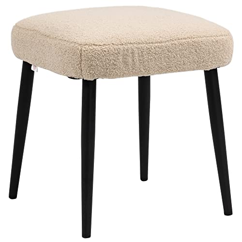 HOMCOM Fußhocker Sitzhocker Quadratischer Schminkhocker Fußstütze mit Kaschmir-Optik, Stahlbeine, für Wohnzimmer, Schlafzimmer, Beige, 42 x 42 x 47 cm von HOMCOM