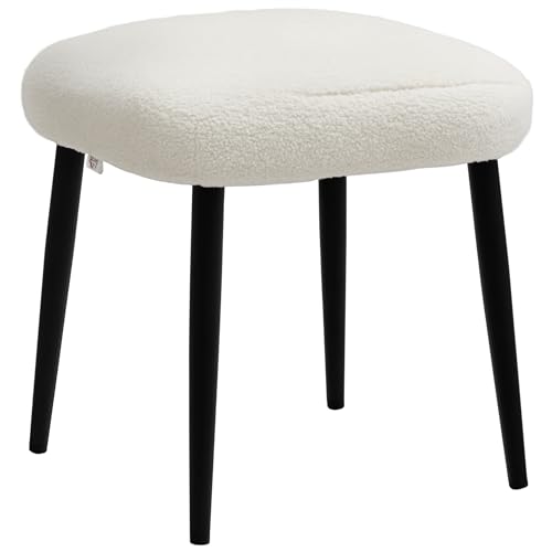 HOMCOM Fußhocker Sitzhocker Quadratischer Schminkhocker Fußstütze mit Kaschmir-Optik, Stahlbeine, für Wohnzimmer, Schlafzimmer, Cremeweiß, 42 x 42 x 47 cm von HOMCOM