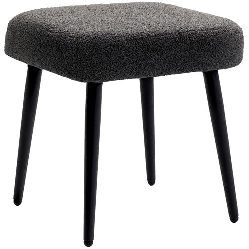 HOMCOM Fußhocker Sitzhocker Quadratischer Schminkhocker Fußstütze mit Kaschmir-Optik, Stahlbeine, für Wohnzimmer, Schlafzimmer, Dunkelgrau, 42 x 42 x 47 cm von HOMCOM